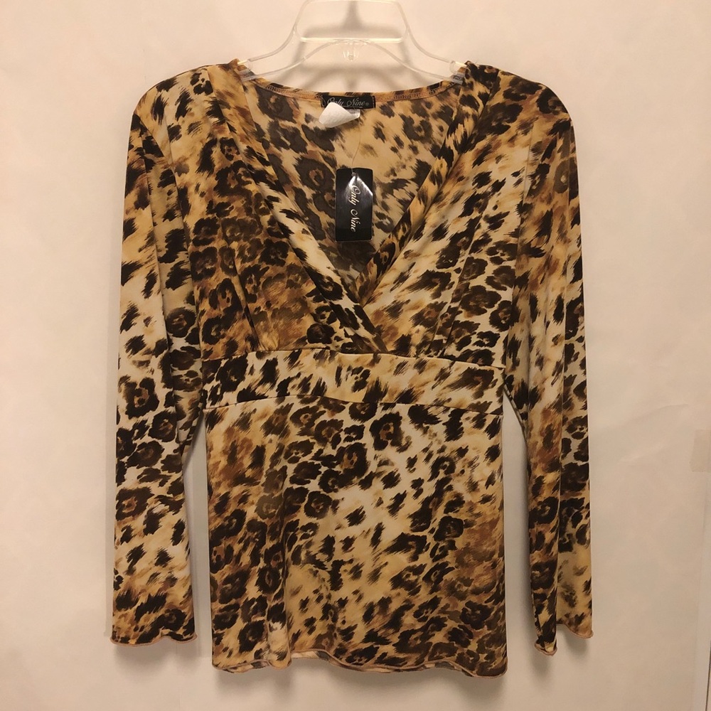 Only Nine Leopard Print Faux Wrap Top w/ Tie-Back